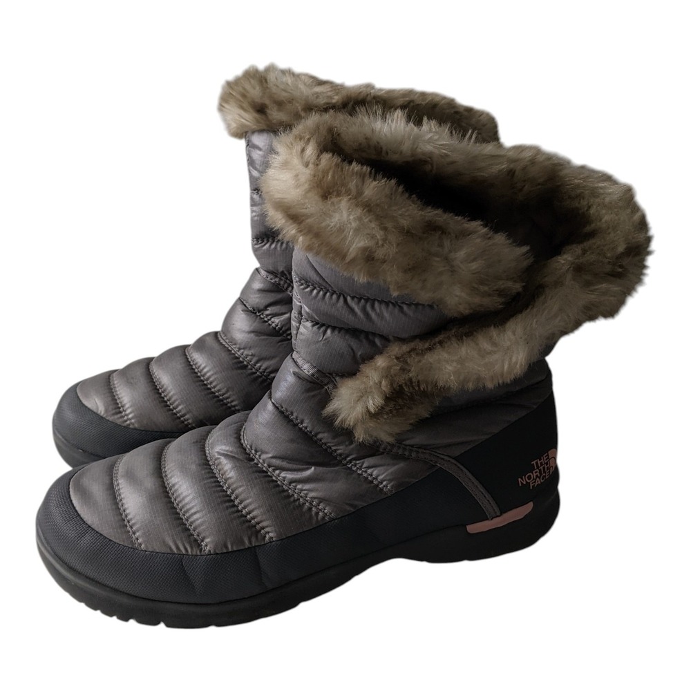 The North Face Thermoball Traction Bootie Zinc Grey Pink Faux Fur sz 11